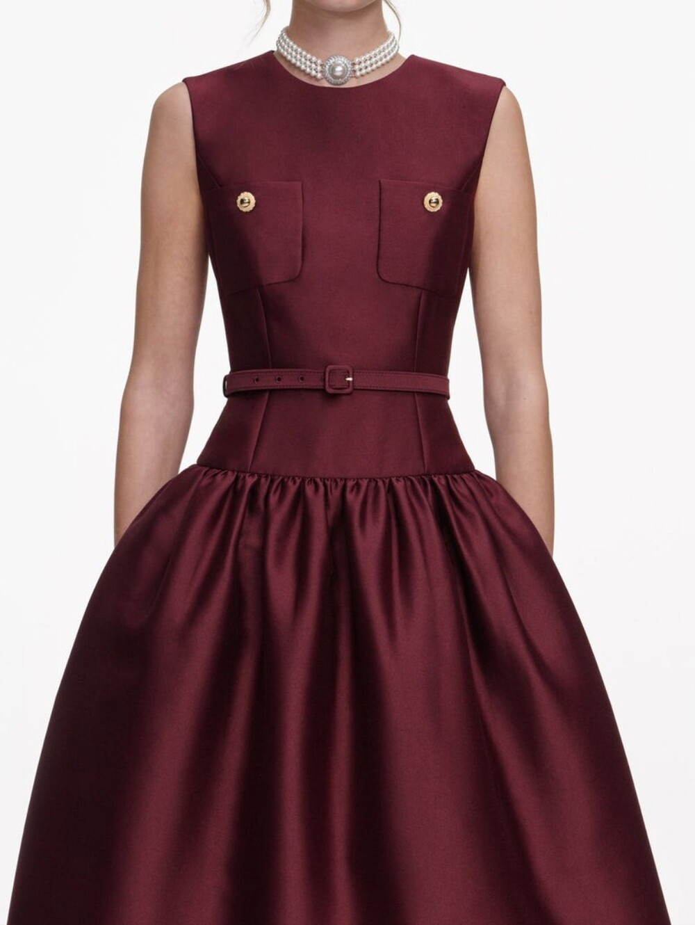 Self-portrait Burgundy Taffeta Midi Dress Size US 8 - Picture 4 of 9